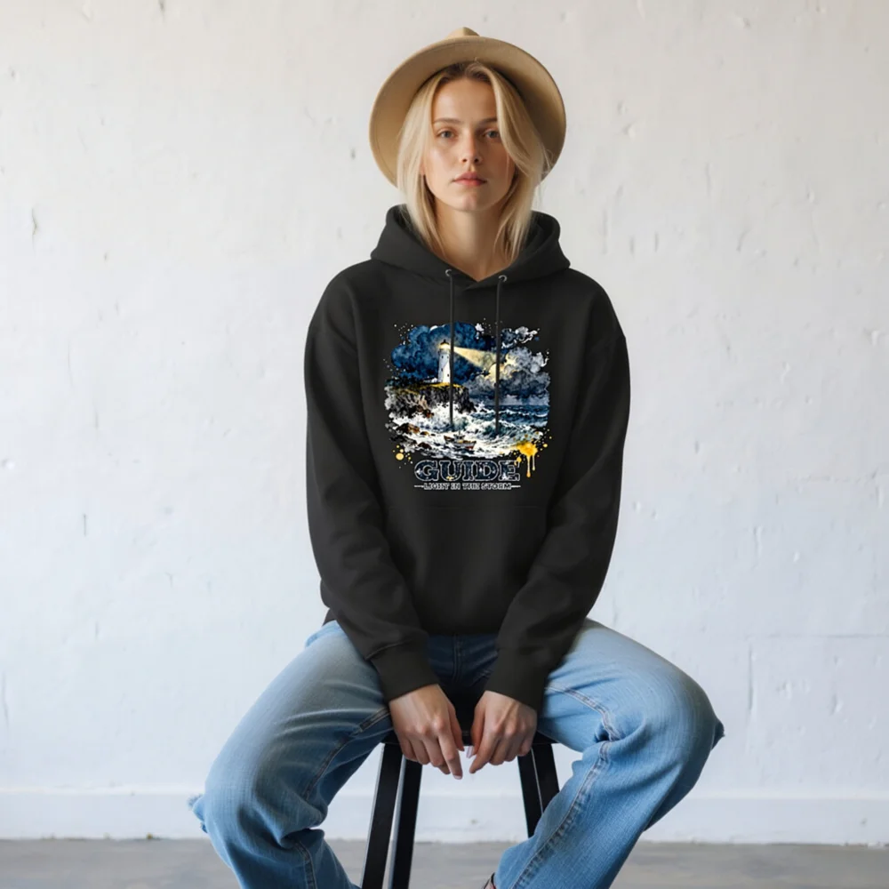 Unisex Eco Hoodie – Lighthouse 'Guide: Light in the Storm' Art Print - Image 9