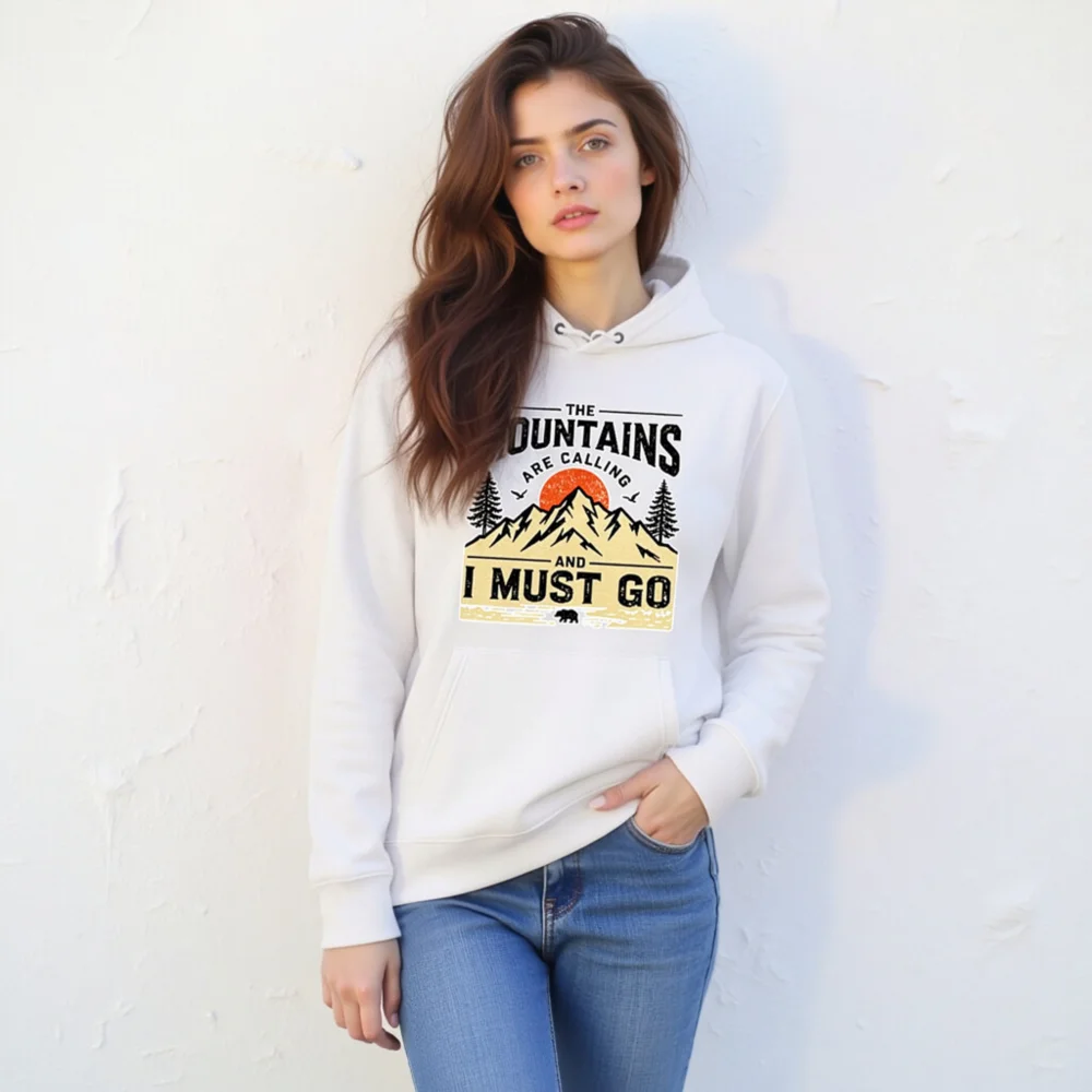 Unisex Eco Hoodie – 'The Mountains Are Calling' Outdoor Graphic Sweatshirt - Image 10
