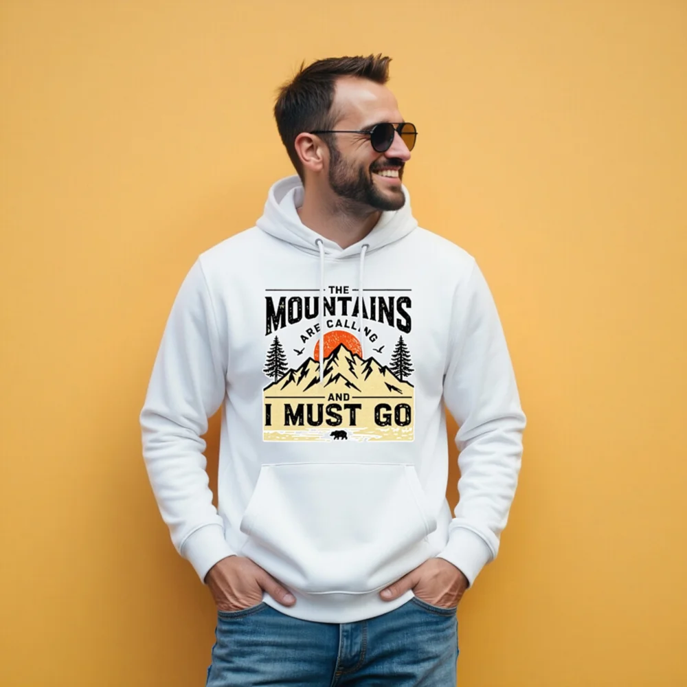 Unisex Eco Hoodie – 'The Mountains Are Calling' Outdoor Graphic Sweatshirt - Image 11