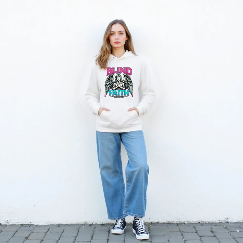 Blind Faith Unisex Eco Hoodie – Graphic Angel Print - Image 4