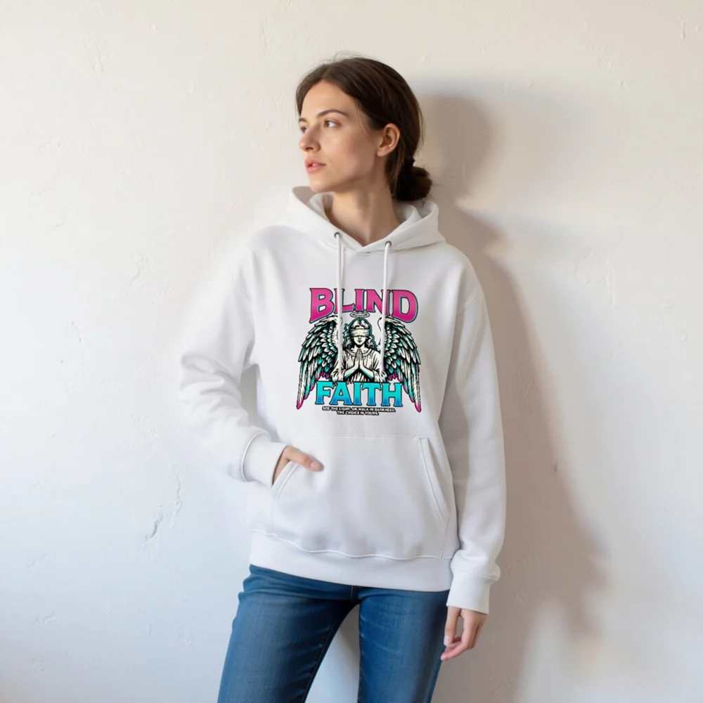 Blind Faith Unisex Eco Hoodie – Graphic Angel Print - Image 6