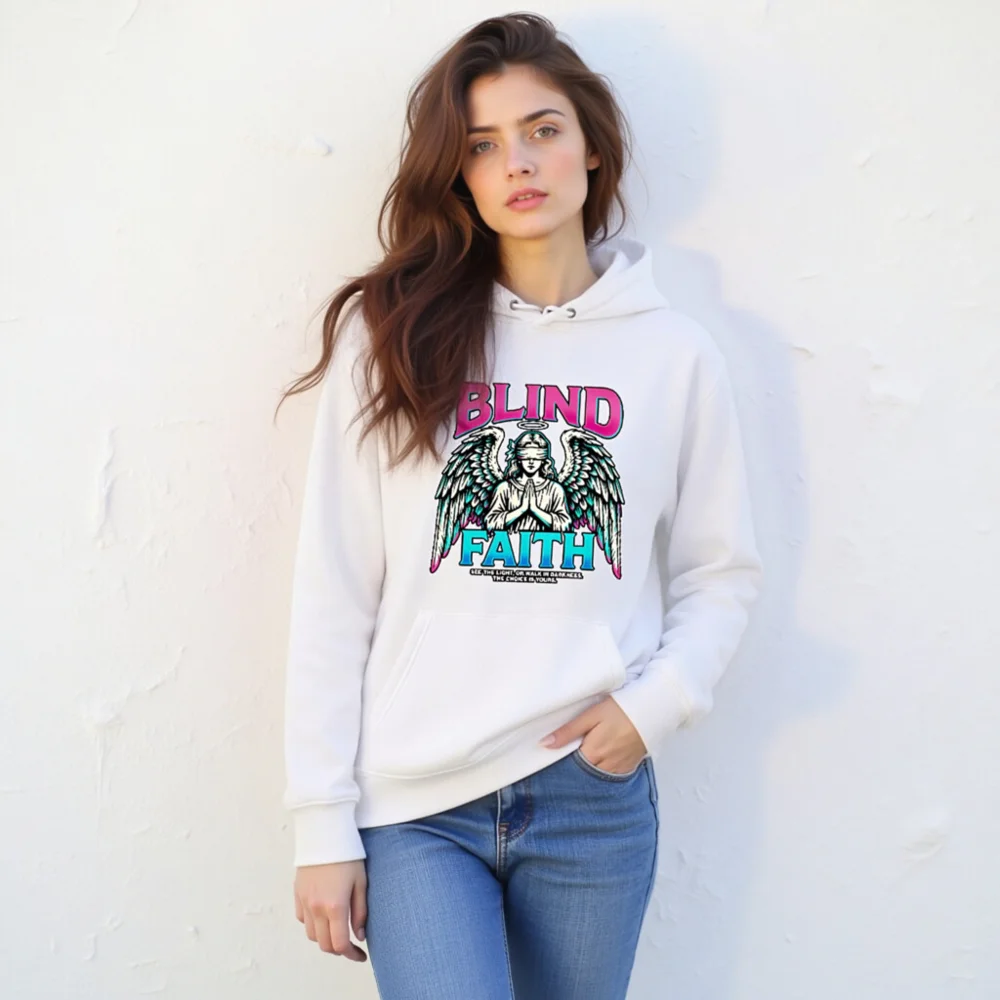Blind Faith Unisex Eco Hoodie – Graphic Angel Print - Image 10