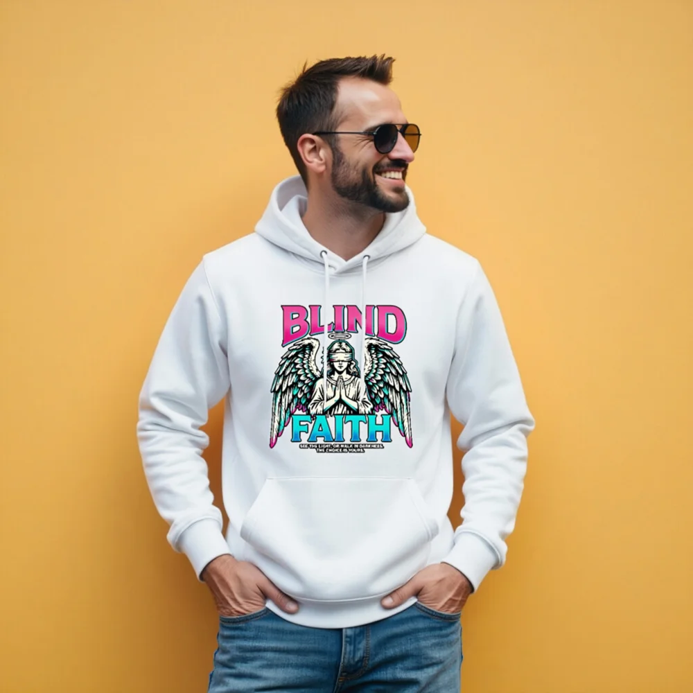 Blind Faith Unisex Eco Hoodie – Graphic Angel Print - Image 11
