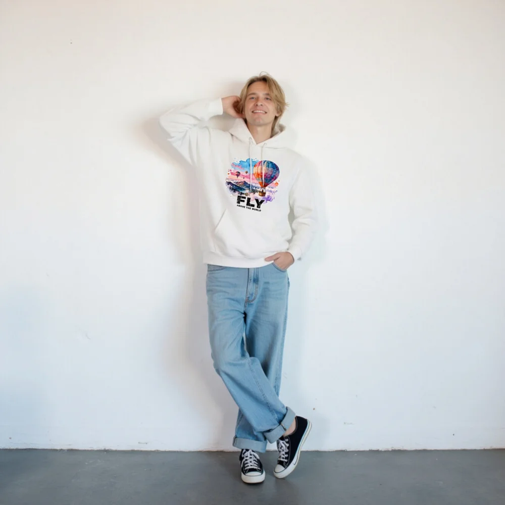 Fly Above the World Hoodie – Unisex Eco-Friendly Pullover - Image 9