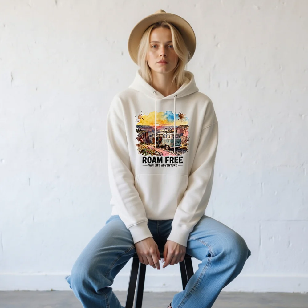 Roam Free Van Life Hoodie – Unisex Eco-Friendly Pullover - Image 8