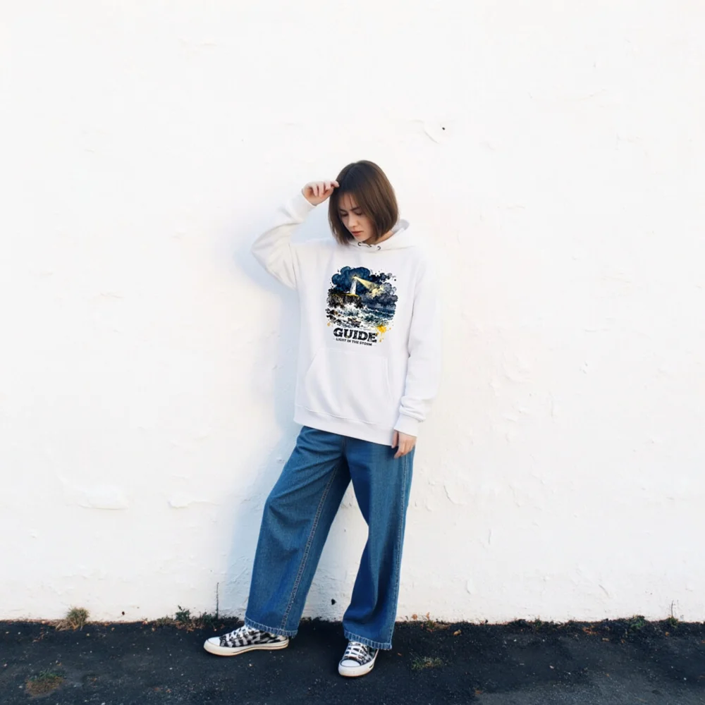 Unisex Eco Hoodie – Guide Light in the Storm Graphic Sweatshirt - Image 2