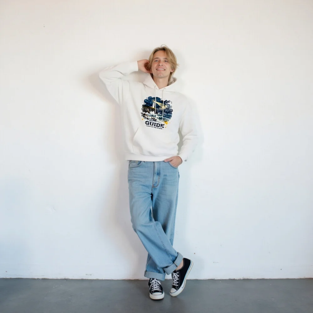 Unisex Eco Hoodie – Guide Light in the Storm Graphic Sweatshirt - Image 9