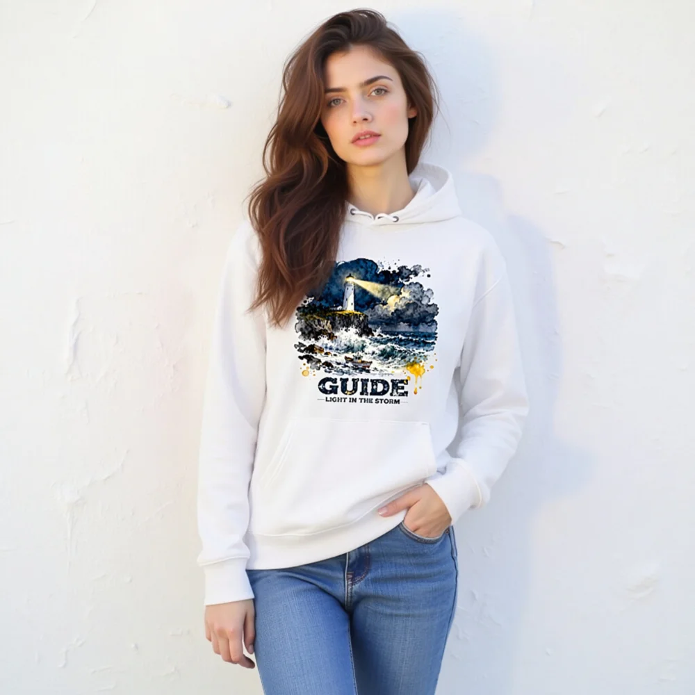 Unisex Eco Hoodie – Guide Light in the Storm Graphic Sweatshirt - Image 10