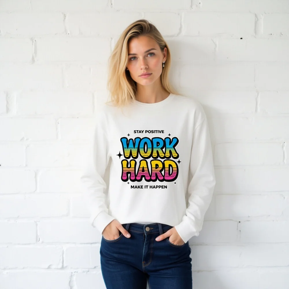 Work Hard Stay Positive Long Sleeve Tee - Unisex Motivational Shirt - Image 2
