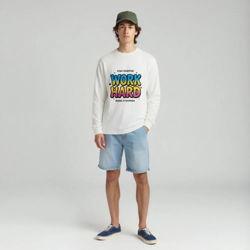 Work Hard Stay Positive Long Sleeve Tee - Unisex Motivational Shirt - Image 3
