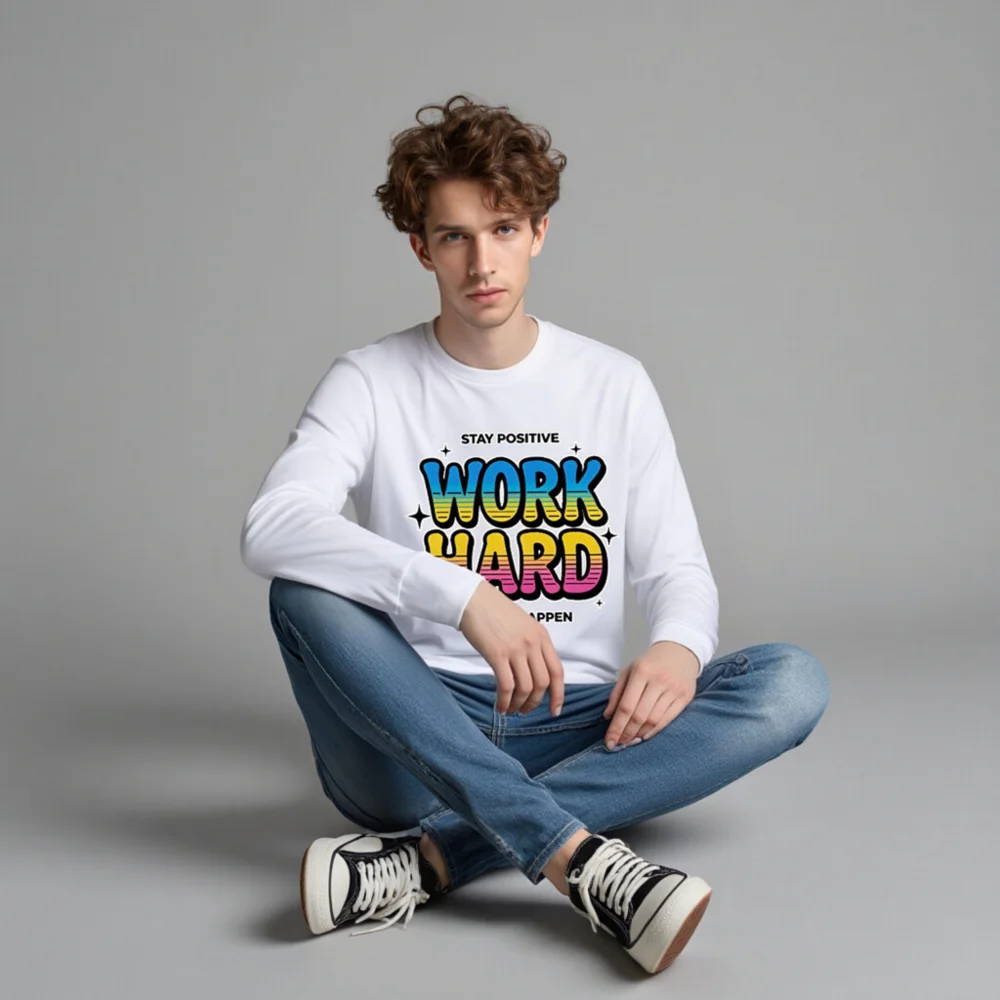 Work Hard Stay Positive Long Sleeve Tee - Unisex Motivational Shirt - Image 4