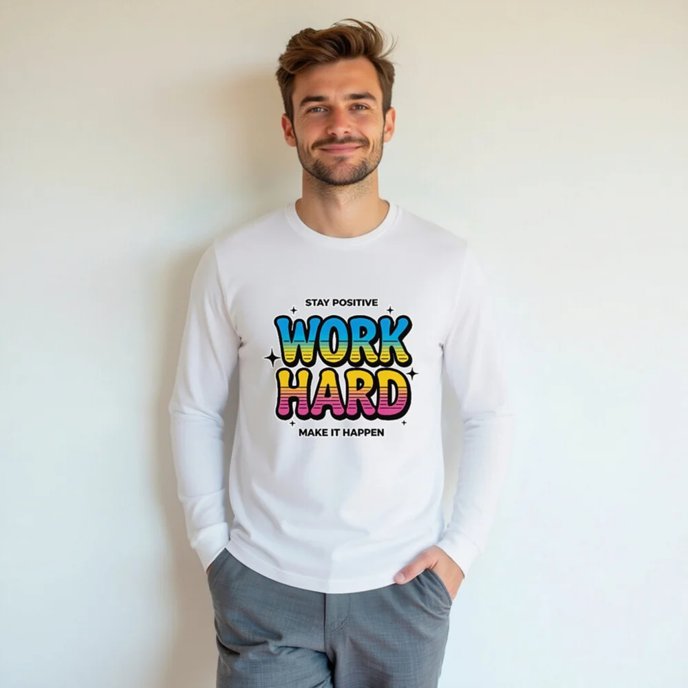 Work Hard Stay Positive Long Sleeve Tee - Unisex Motivational Shirt - Image 7