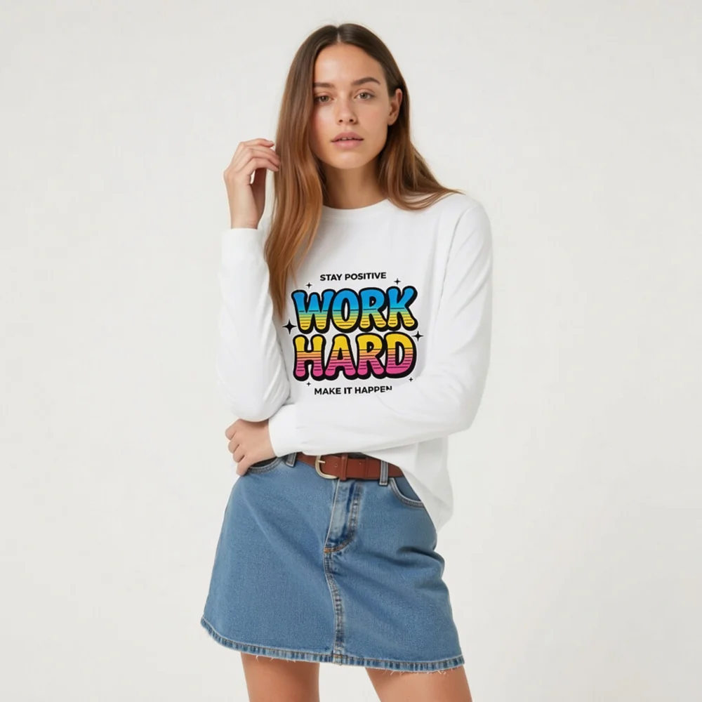 Work Hard Stay Positive Long Sleeve Tee - Unisex Motivational Shirt - Image 9