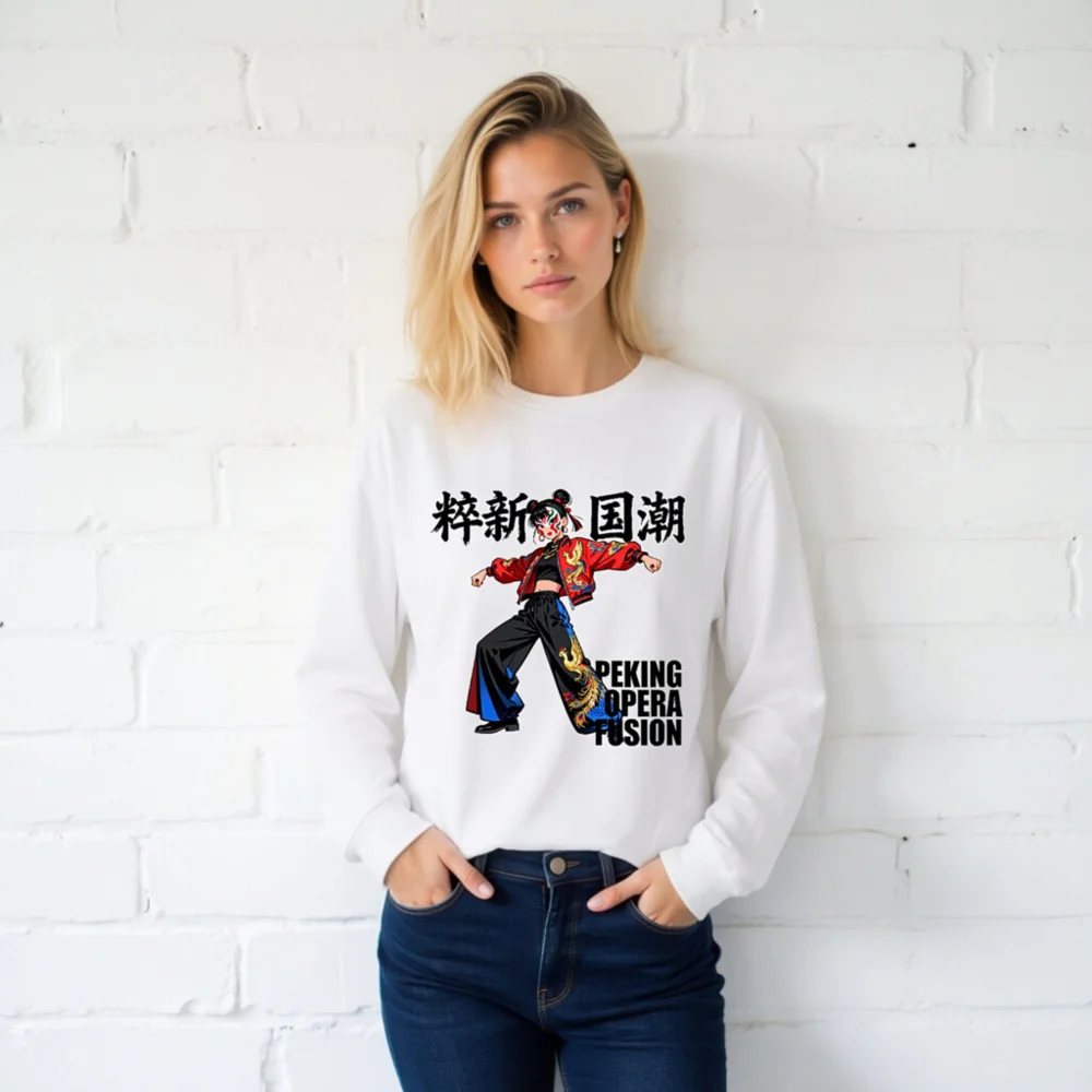 Peking Opera Fusion Unisex Long Sleeve Tee - Chinese Traditional Art Streetwear - Image 2