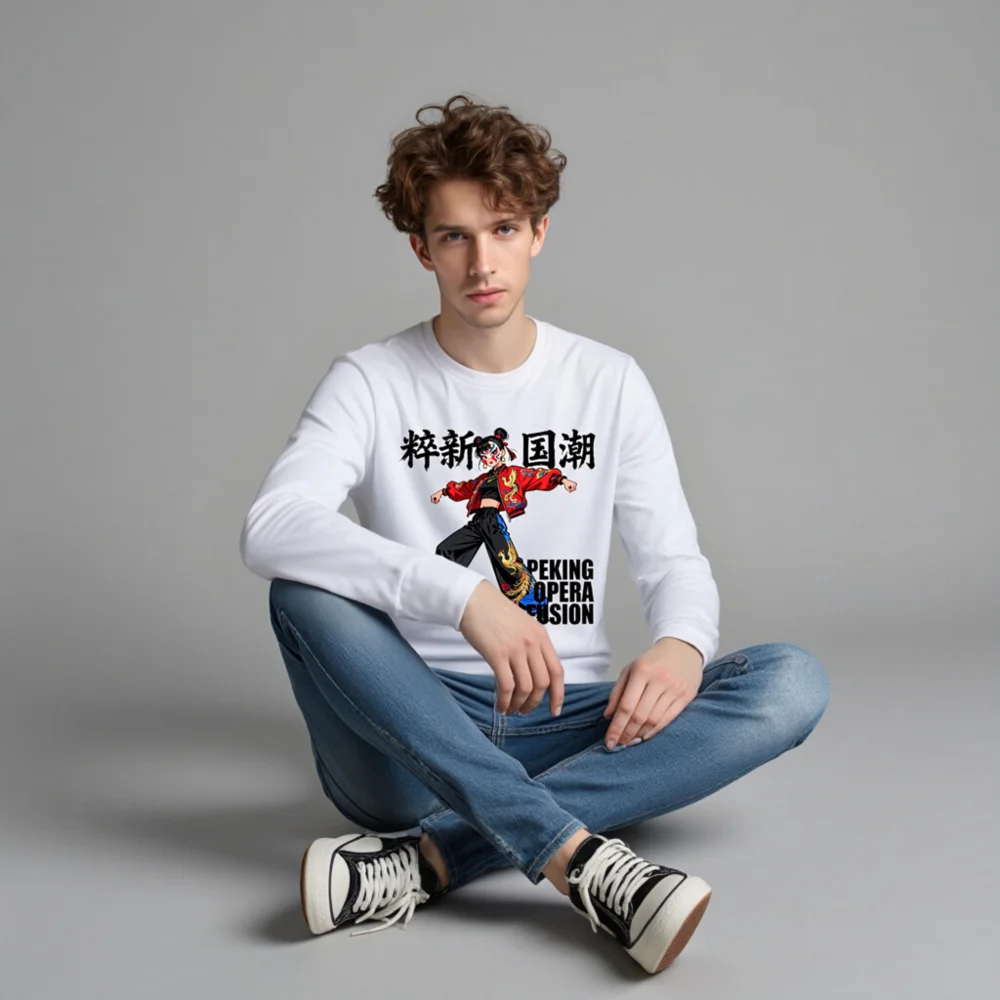 Peking Opera Fusion Unisex Long Sleeve Tee - Chinese Traditional Art Streetwear - Image 4