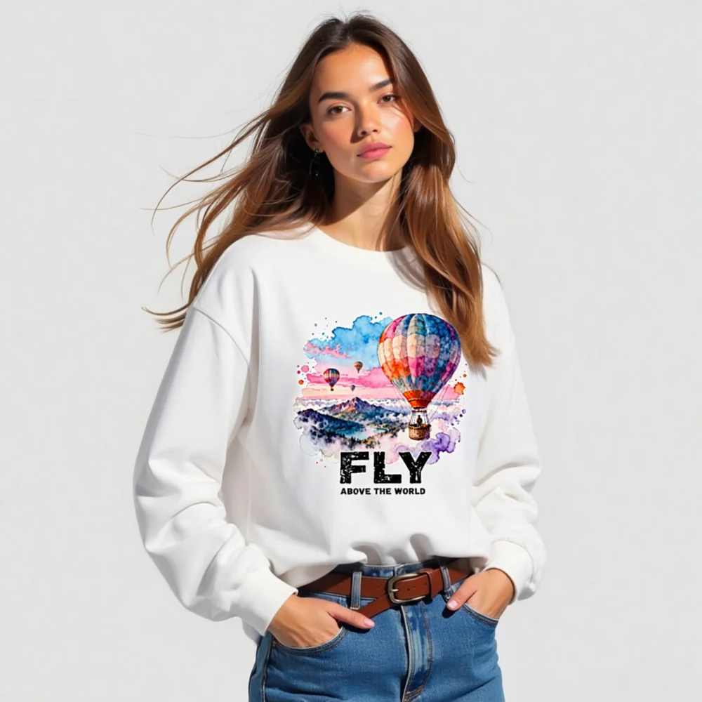 Fly Above the World Unisex Long Sleeve Tee - Watercolor Hot Air Balloon Graphic - Image 4