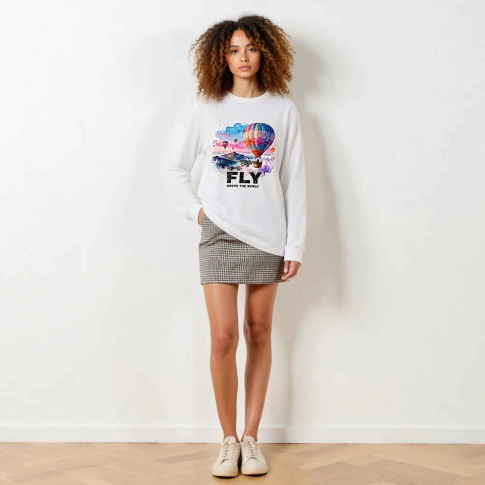 Fly Above the World Unisex Long Sleeve Tee - Watercolor Hot Air Balloon Graphic - Image 5