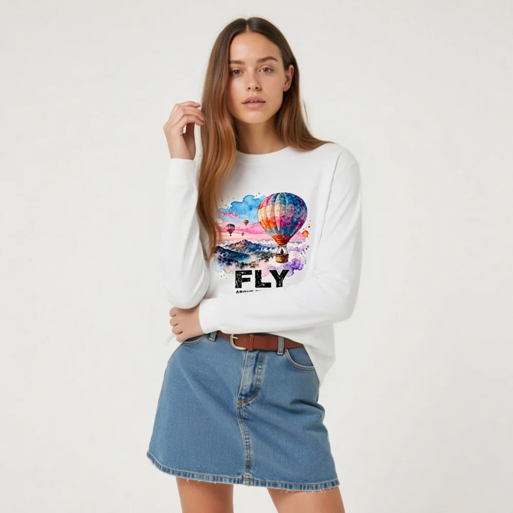Fly Above the World Unisex Long Sleeve Tee - Watercolor Hot Air Balloon Graphic - Image 8