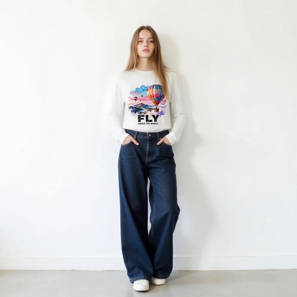 Fly Above the World Unisex Long Sleeve Tee - Watercolor Hot Air Balloon Graphic - Image 10