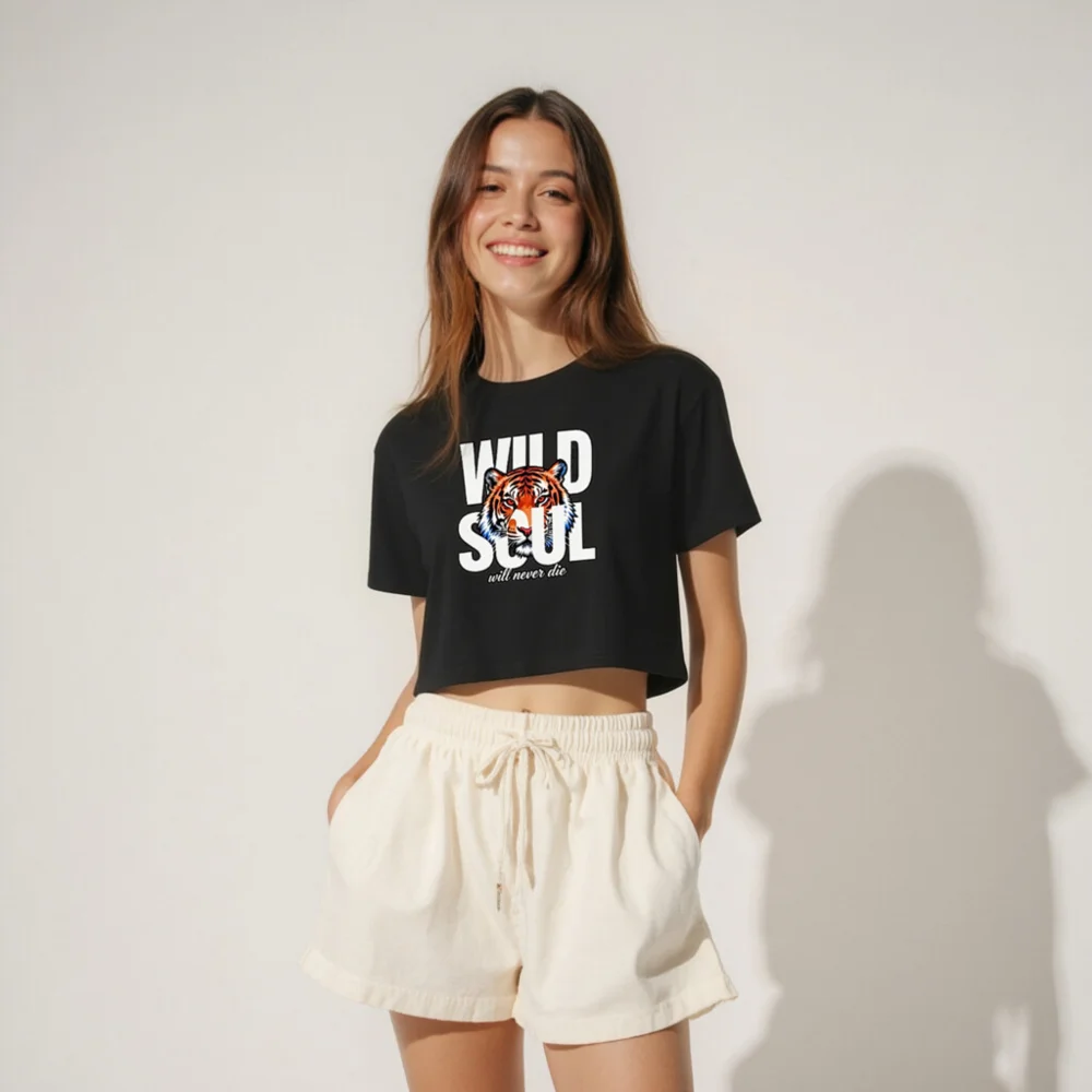 Wild Soul Tiger Crop Top for Women – Graphic Short Sleeve Tee - Image 4