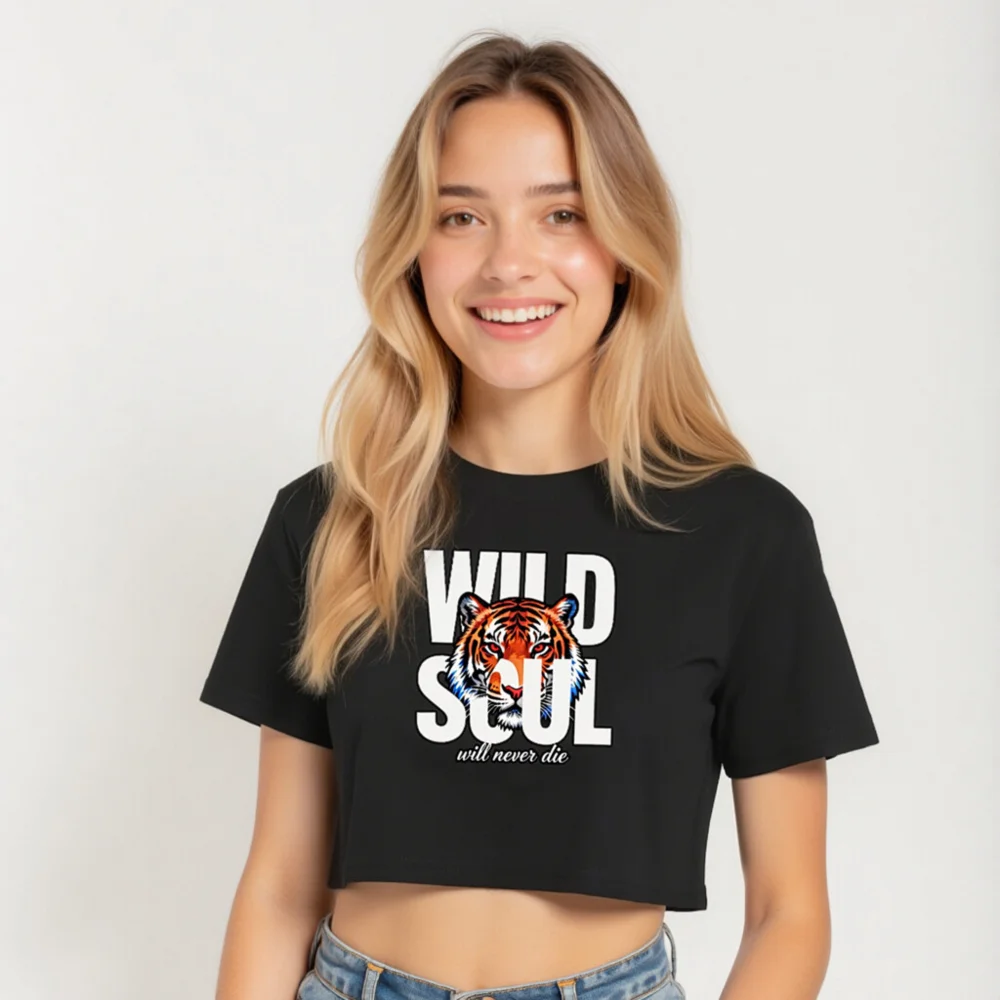Wild Soul Tiger Crop Top for Women – Graphic Short Sleeve Tee - Image 5