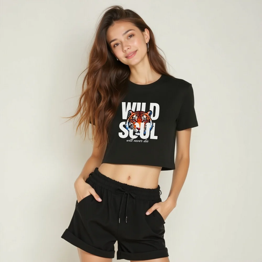 Wild Soul Tiger Crop Top for Women – Graphic Short Sleeve Tee - Image 6