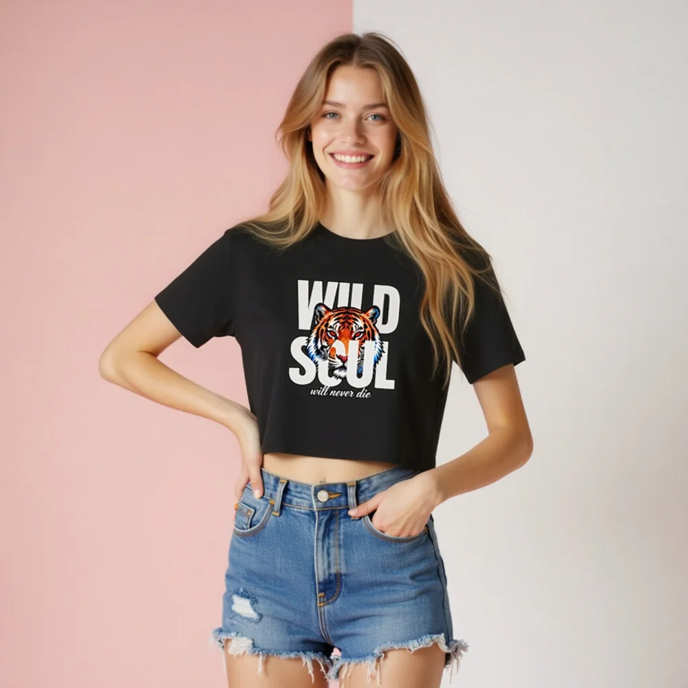 Wild Soul Tiger Crop Top for Women – Graphic Short Sleeve Tee - Image 8