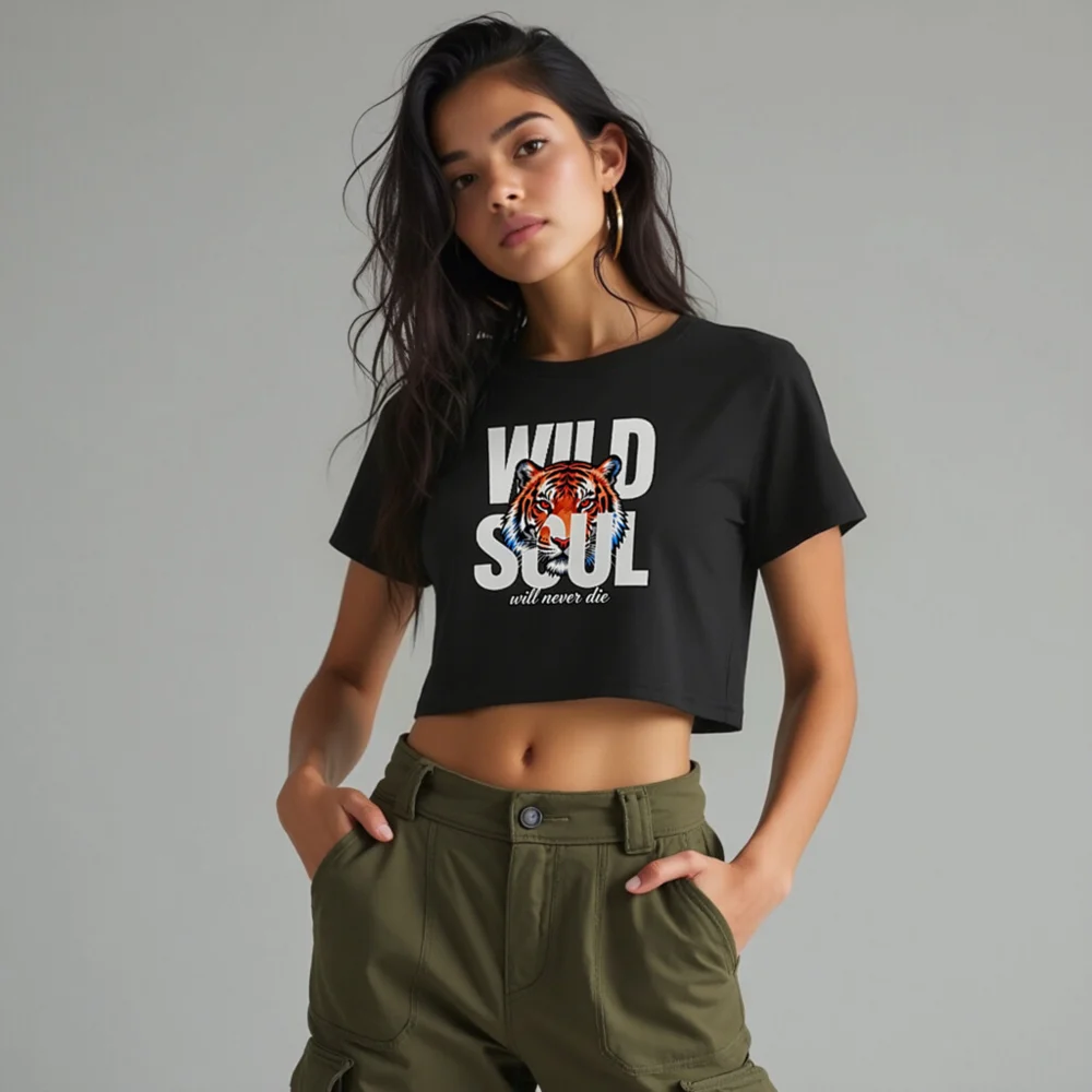 Wild Soul Tiger Crop Top for Women – Graphic Short Sleeve Tee - Image 10