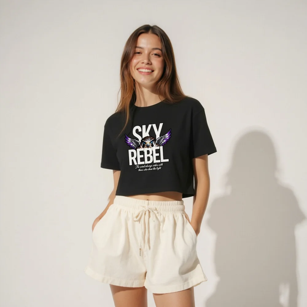 Sky Rebel Women's Crop Top – Bold Eagle Graphic Tee - Image 4