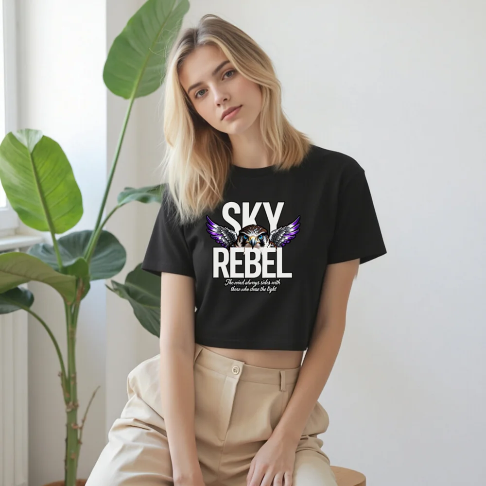 Sky Rebel Women's Crop Top – Bold Eagle Graphic Tee - Image 9
