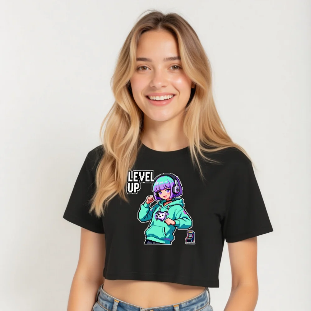 Pixel Art Level Up Crop Top for Women - Gaming Anime Tee - Image 5