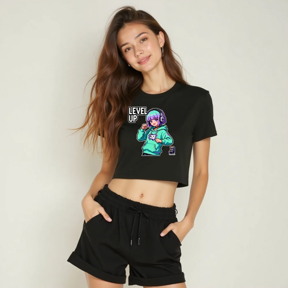 Pixel Art Level Up Crop Top for Women - Gaming Anime Tee - Image 6