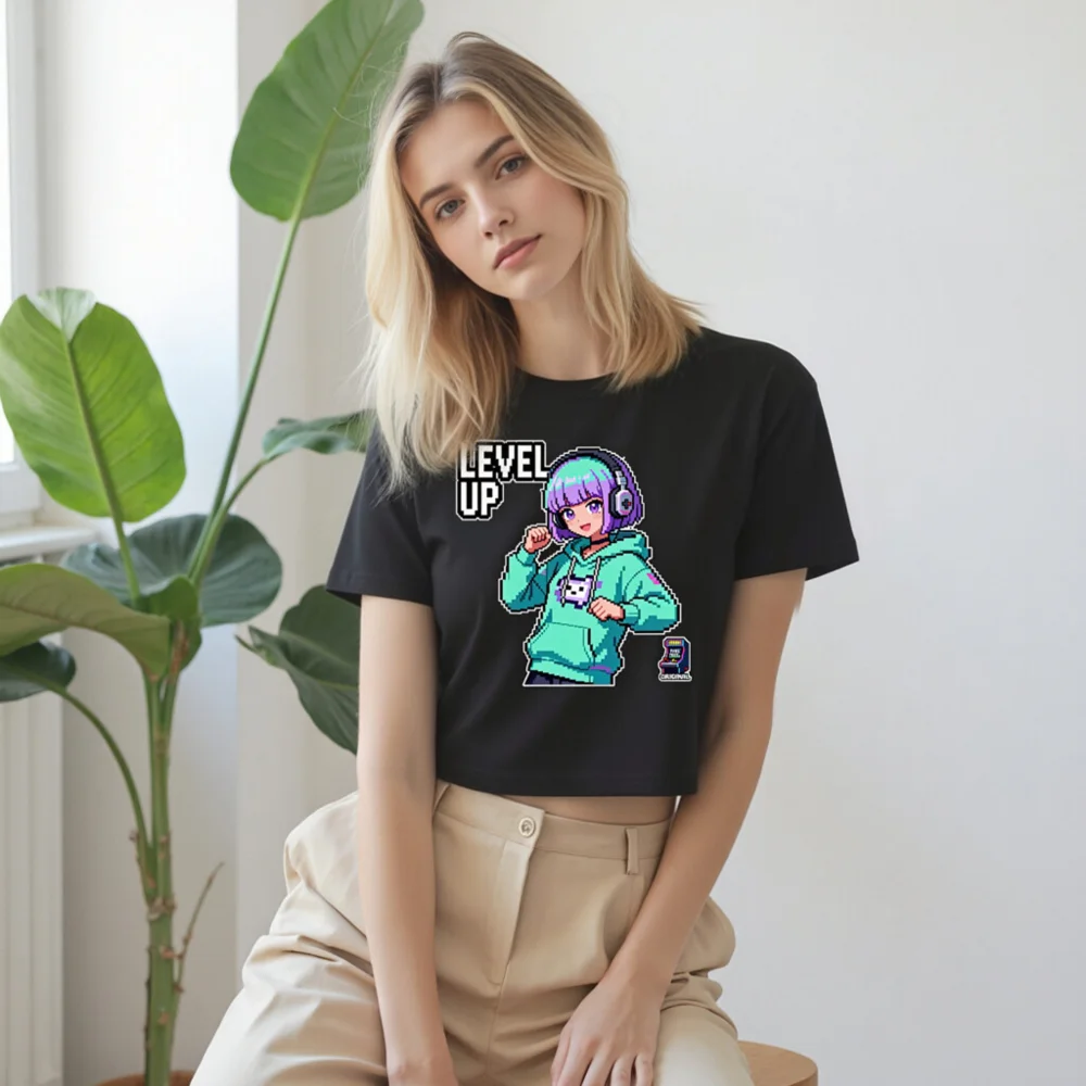 Pixel Art Level Up Crop Top for Women - Gaming Anime Tee - Image 9