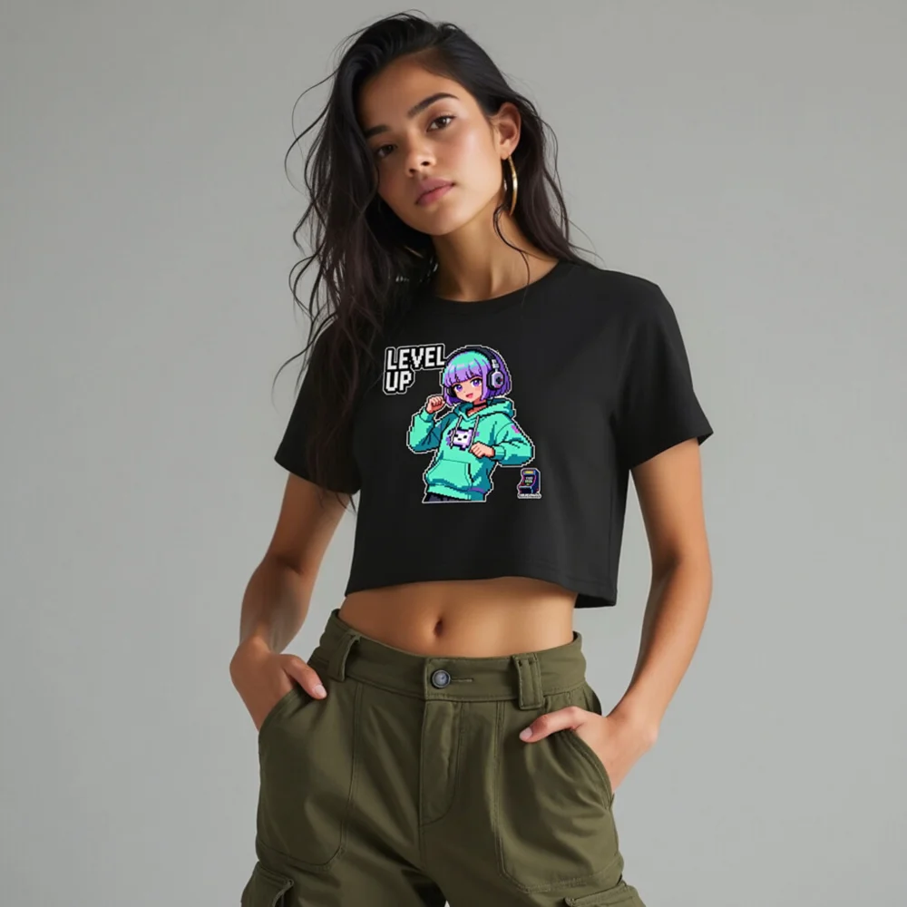Pixel Art Level Up Crop Top for Women - Gaming Anime Tee - Image 10