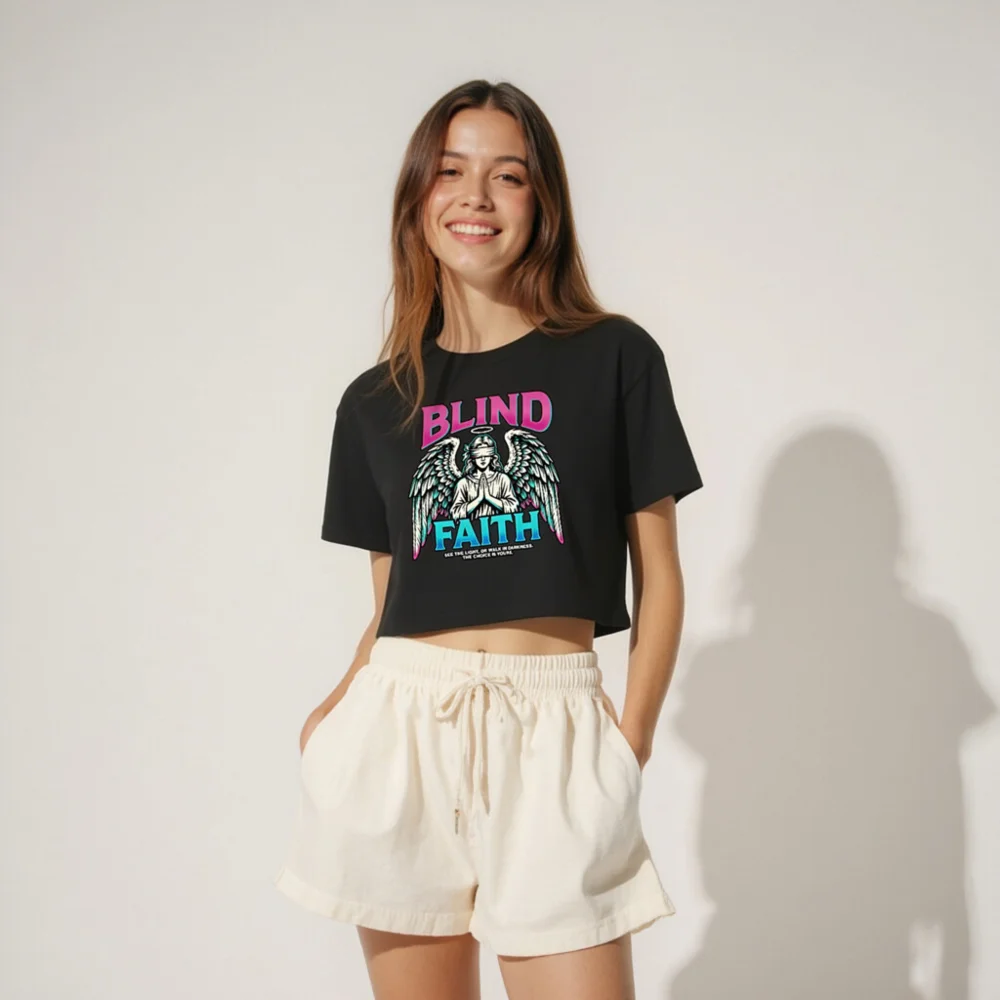 Blind Faith Crop Top for Women – Graphic Angel Tee - Image 4