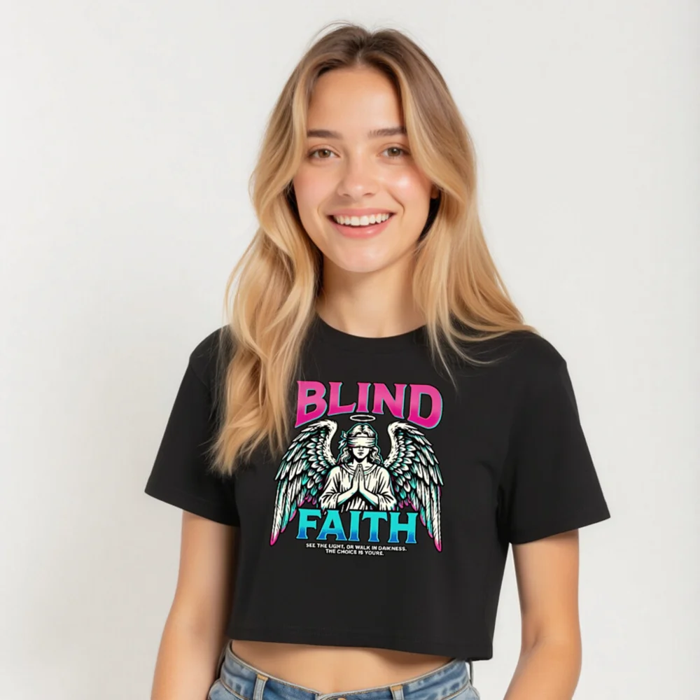 Blind Faith Crop Top for Women – Graphic Angel Tee - Image 5