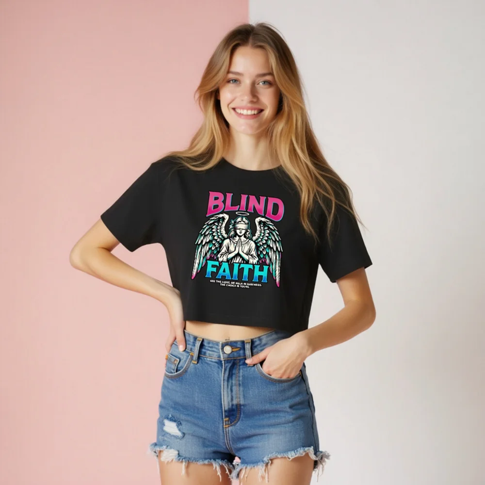 Blind Faith Crop Top for Women – Graphic Angel Tee - Image 8