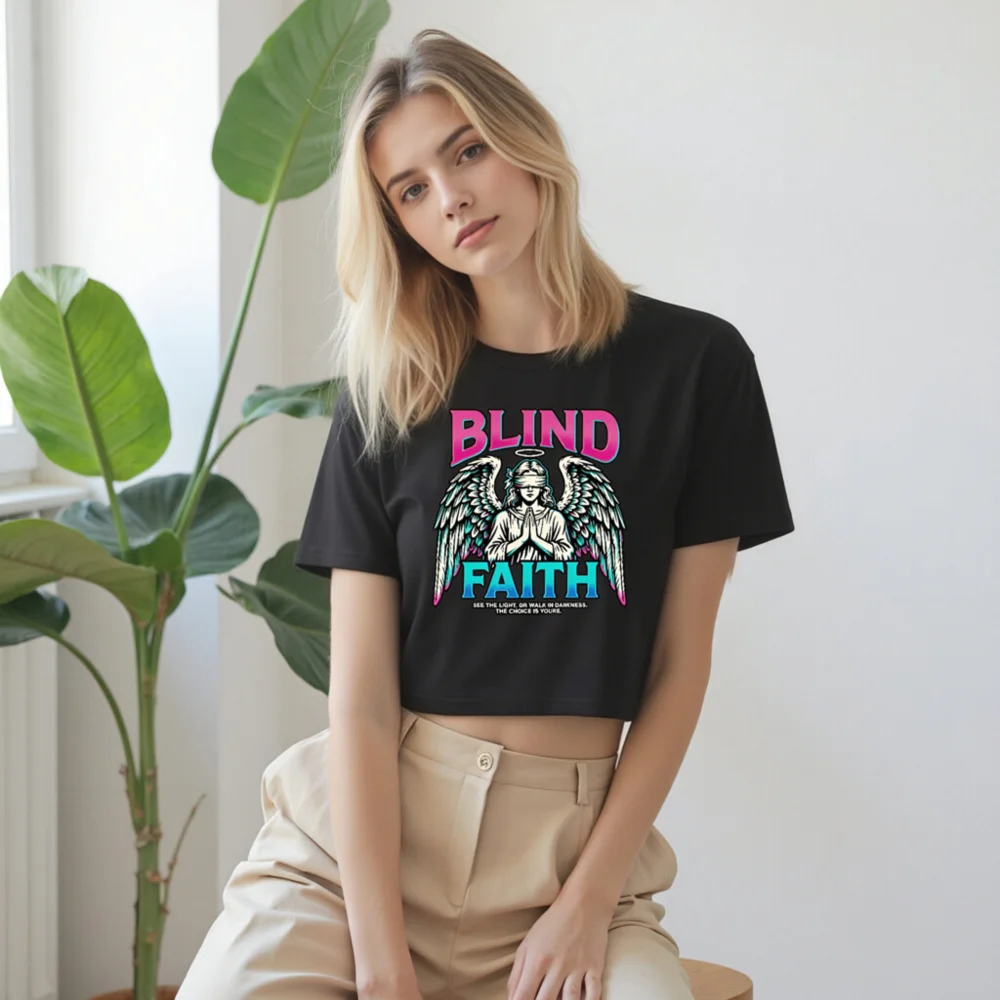 Blind Faith Crop Top for Women – Graphic Angel Tee - Image 9