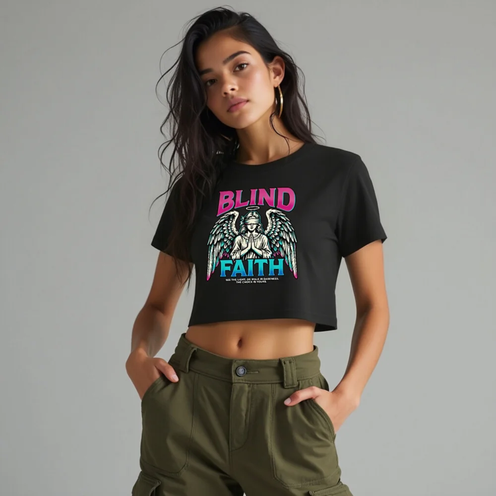 Blind Faith Crop Top for Women – Graphic Angel Tee - Image 10