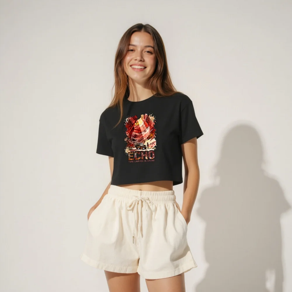 Echo Women's Crop Top – Time Carved in Stone Graphic Tee - Image 4