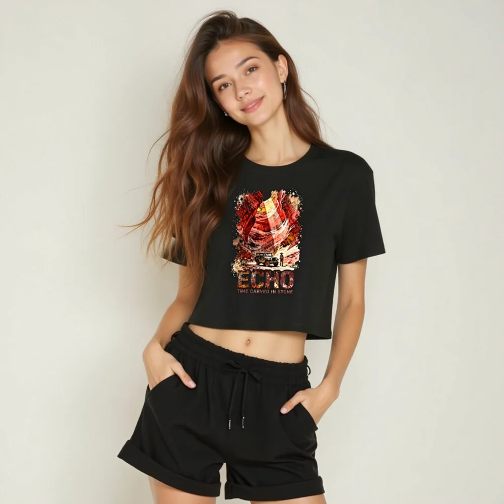 Echo Women's Crop Top – Time Carved in Stone Graphic Tee - Image 6
