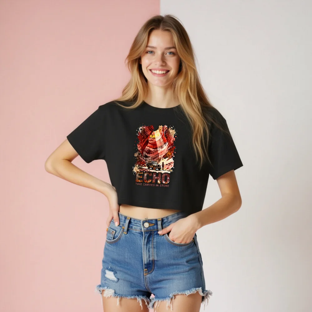 Echo Women's Crop Top – Time Carved in Stone Graphic Tee - Image 8