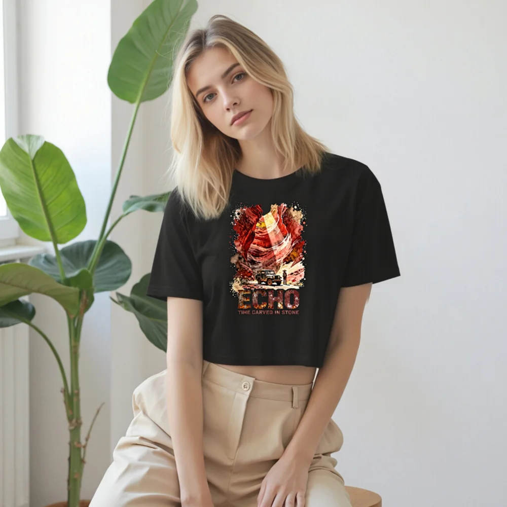 Echo Women's Crop Top – Time Carved in Stone Graphic Tee - Image 9