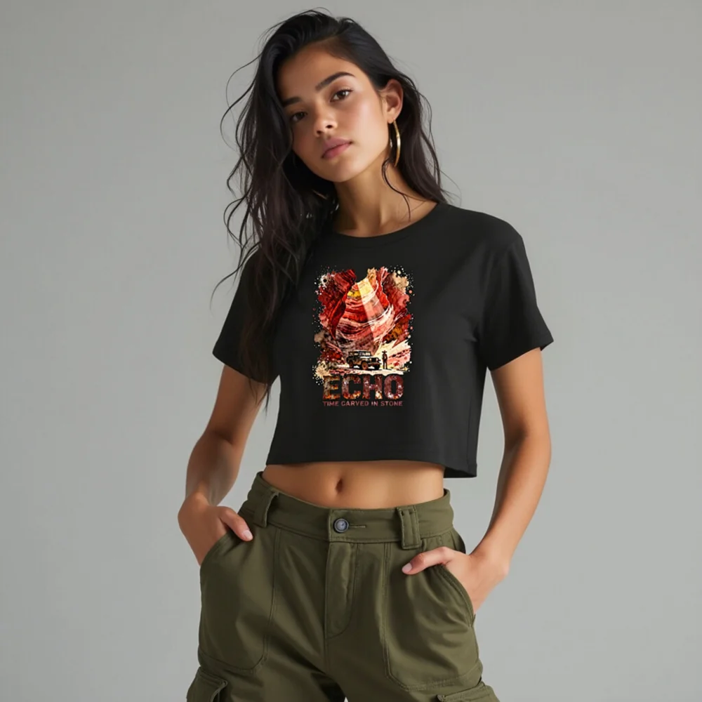 Echo Women's Crop Top – Time Carved in Stone Graphic Tee - Image 10