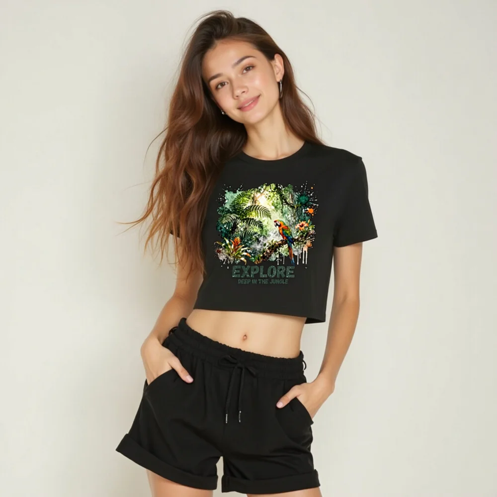 Women's Jungle Explorer Crop Top - Parrot & Tropical Print - Image 6