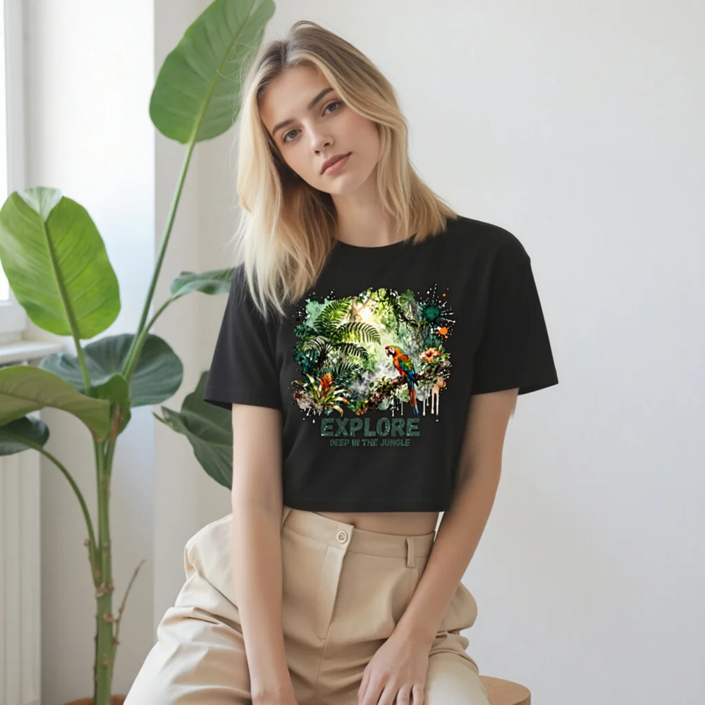 Women's Jungle Explorer Crop Top - Parrot & Tropical Print - Image 9