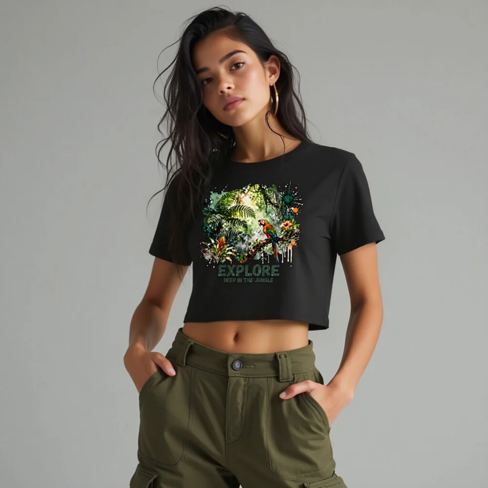Women's Jungle Explorer Crop Top - Parrot & Tropical Print - Image 10