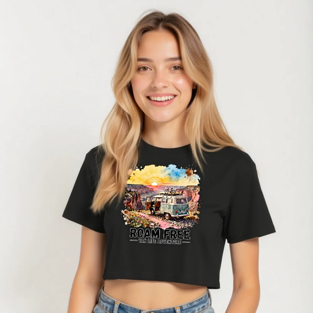 Roam Free Van Life Crop Top for Women – Adventure Graphic Tee - Image 5