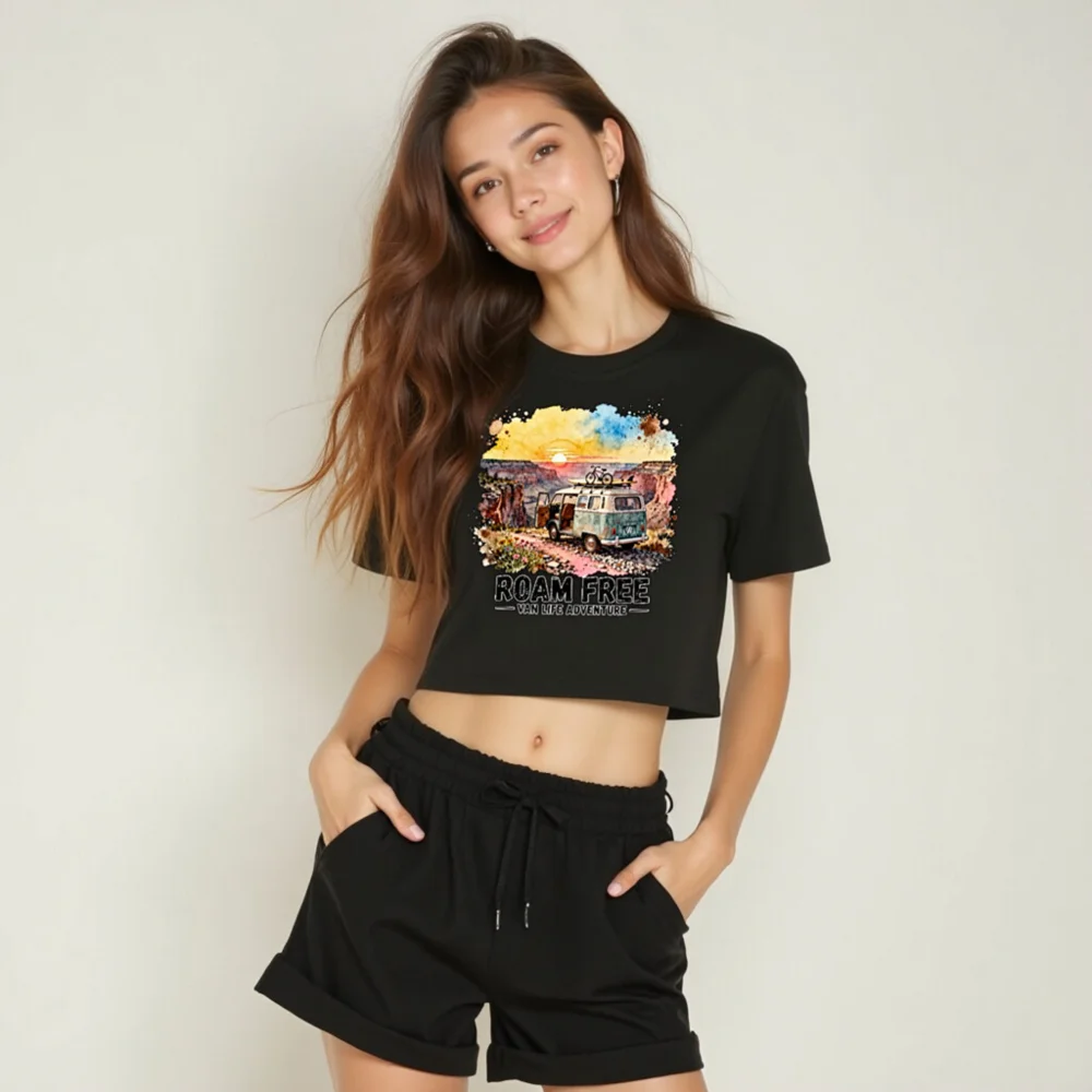 Roam Free Van Life Crop Top for Women – Adventure Graphic Tee - Image 6