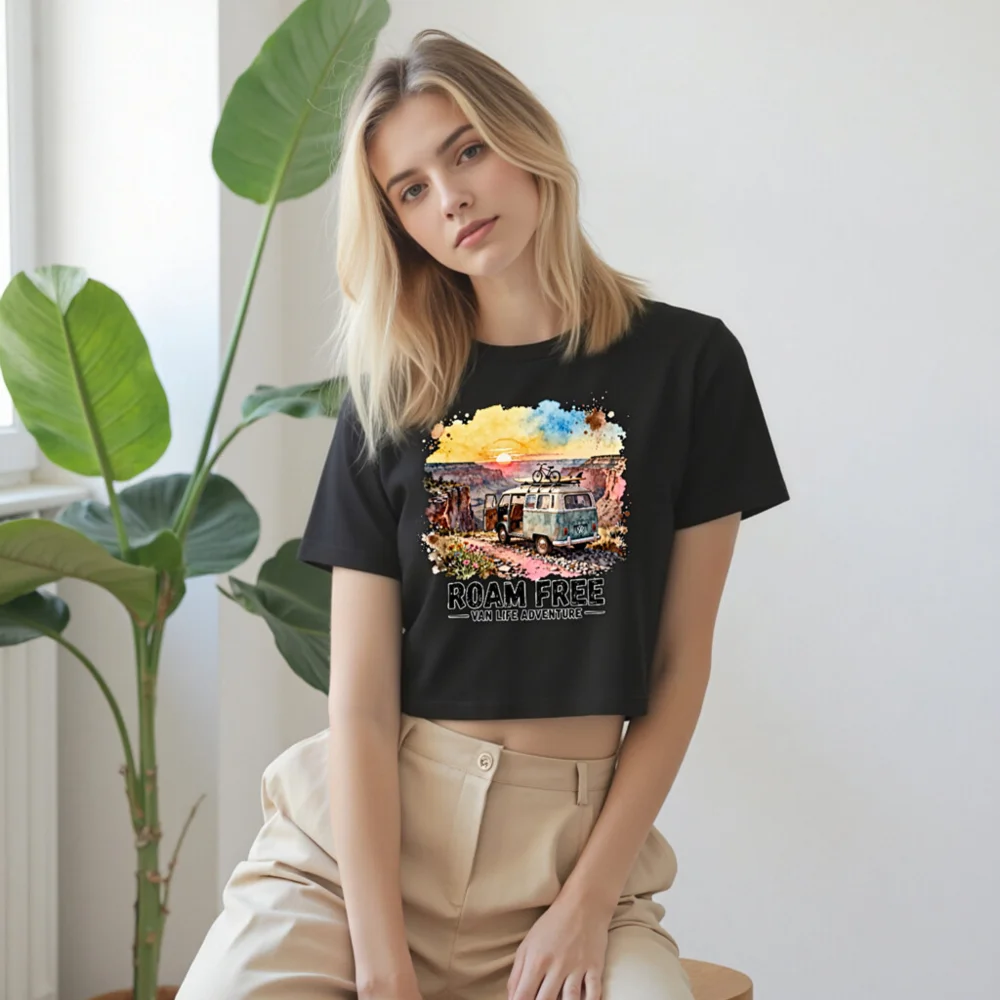 Roam Free Van Life Crop Top for Women – Adventure Graphic Tee - Image 9